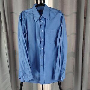 Luciano Versi Mens 100% Cotton Blue Button Down Size 16.5 Ecru 36/37